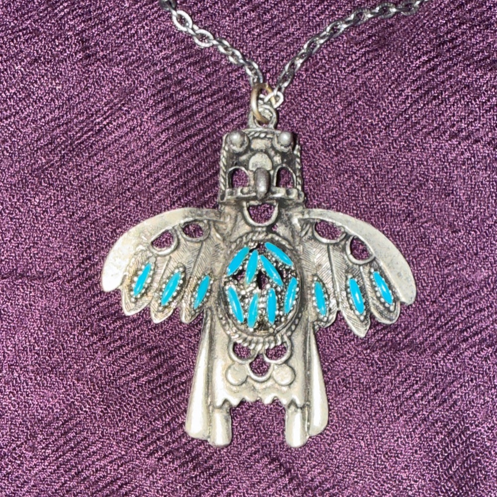 Vintage 70s Thunderbird Faux Turquoise Necklace